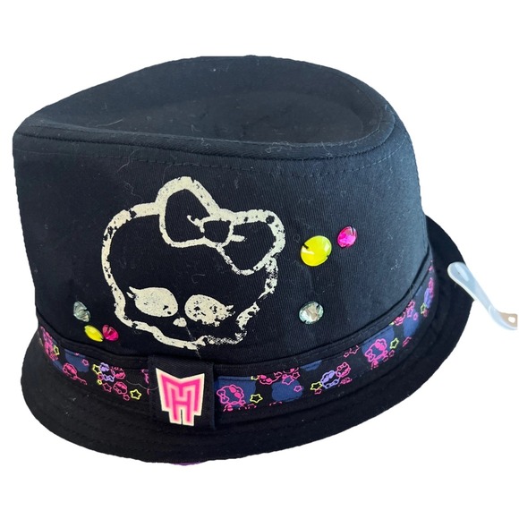 Monster High Black Fedora Hat 2014 Skull Bow Sparkle Costume Dress Up M/L New - Picture 1 of 9